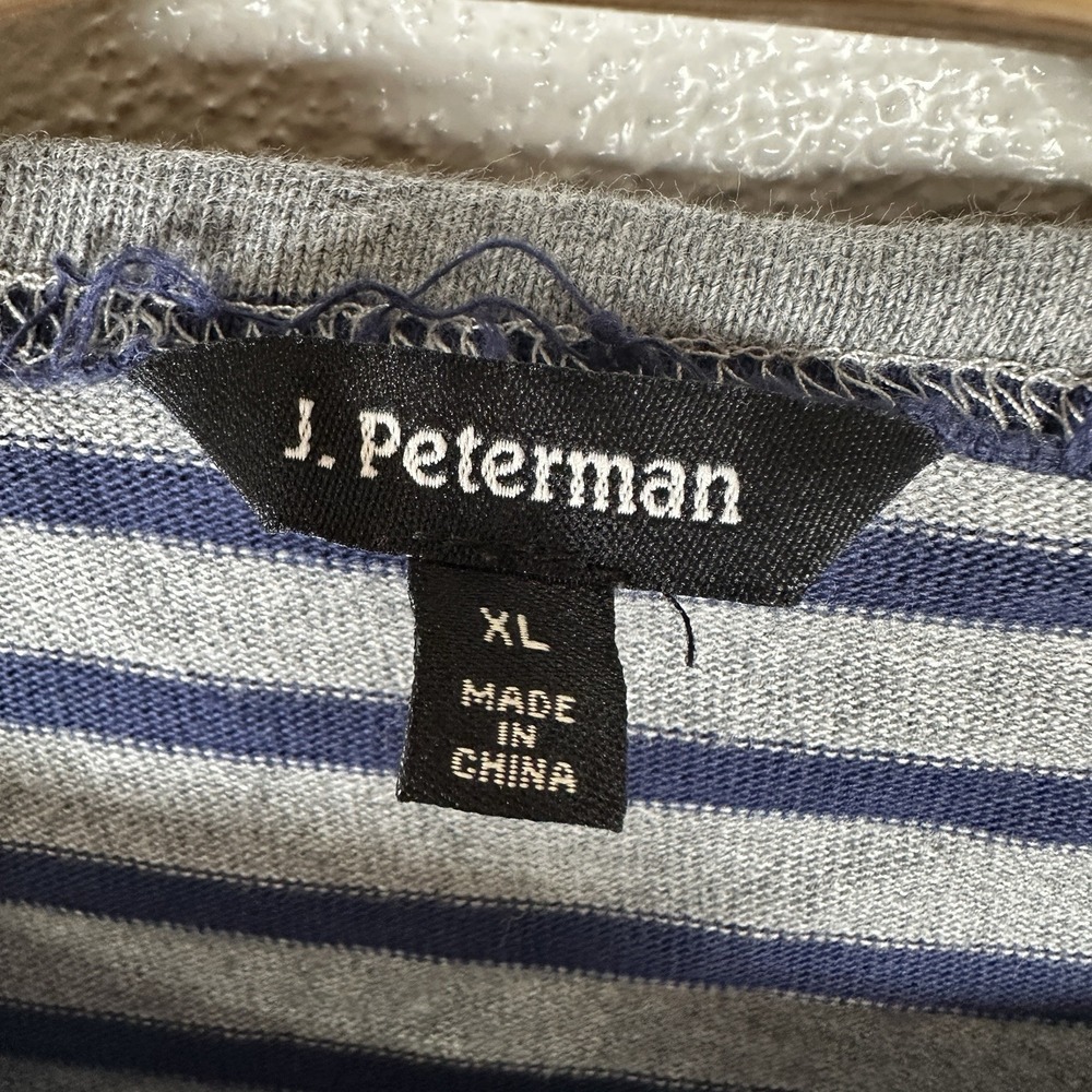 J Peterman Womens XL Gray‎ Blue Striped Long Sleeve Shirt Top Nautical Cotton - Picture 4 of 5